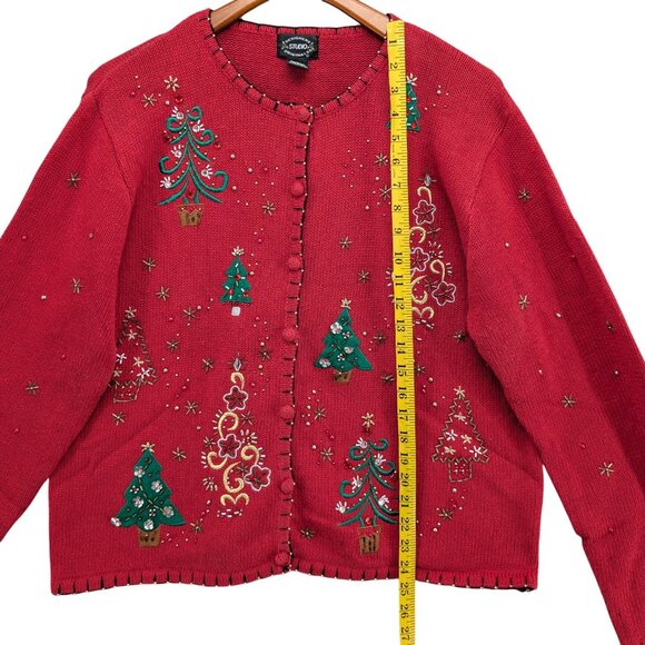 Vtg Designers Studio Christmas Sweater Womens Red Beaded Cardigan Size XL - Picture 6 of 9
